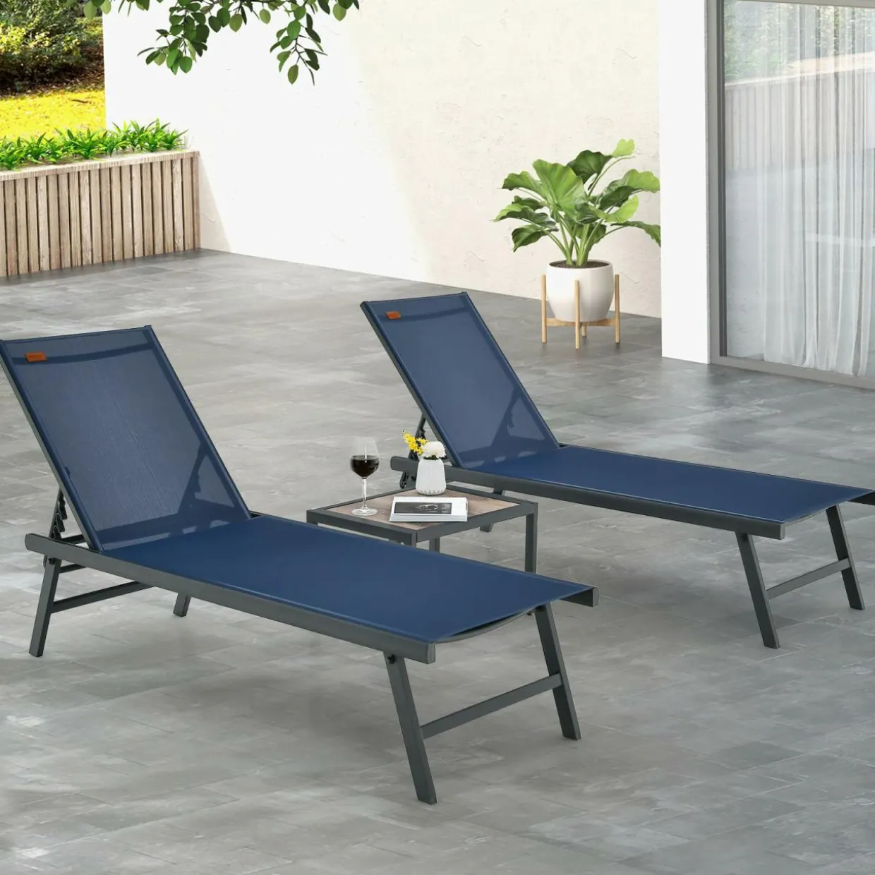 Tangkula 3 Piece Patio Chaise Lounge Set, Aluminum Patio Recliner with Coffee Table