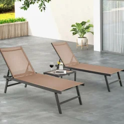 Tangkula 3 Piece Patio Chaise Lounge Set, Aluminum Patio Recliner with Coffee Table
