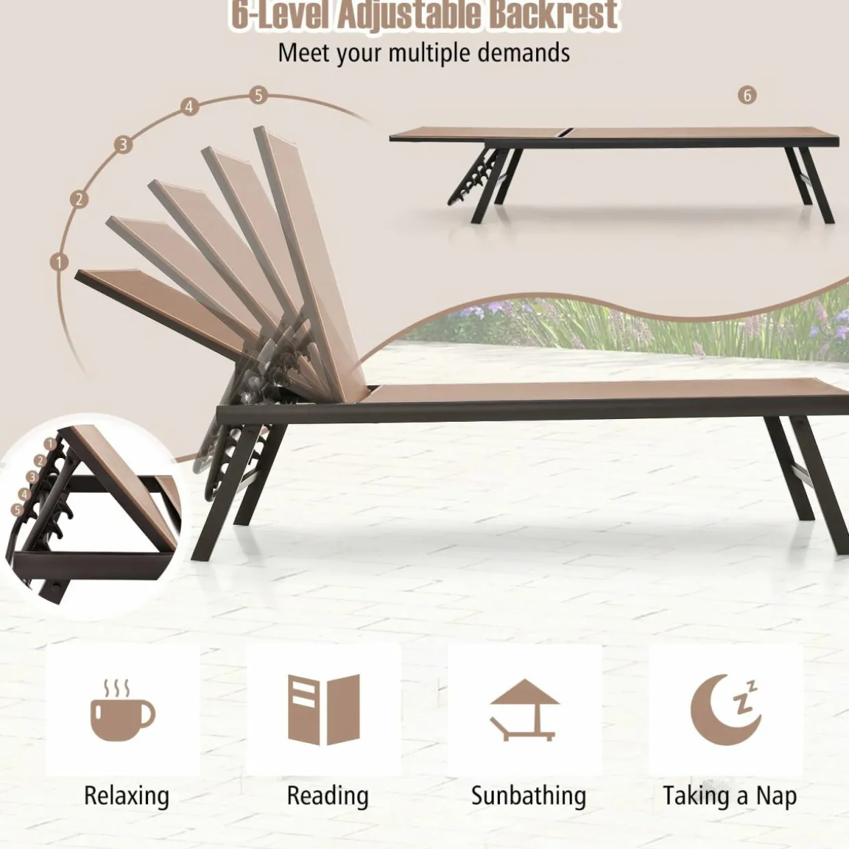 Tangkula 3 Piece Patio Chaise Lounge Set, Aluminum Patio Recliner with Coffee Table