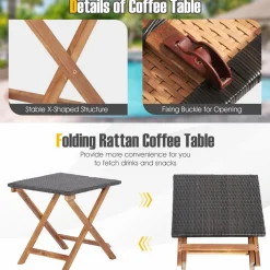 Tangkula 2 Piece Patio Chaise Lounge & Table Set, Outdoor Rattan Recliner