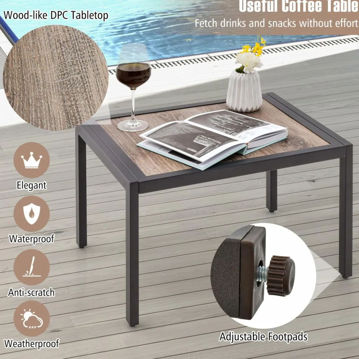 Tangkula 3 Piece Patio Chaise Lounge Set, Aluminum Patio Recliner with Coffee Table