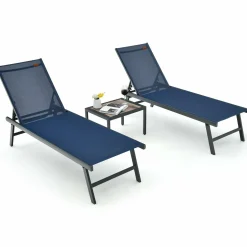 Tangkula 3 Piece Patio Chaise Lounge Set, Aluminum Patio Recliner with Coffee Table