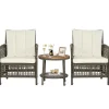 Tangkula 3 Piece Patio Conversation Set, Outdoor Rattan Chair Set W/ 2-Tier Coffee Table (Off White)