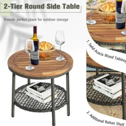 Tangkula 3 Piece Patio Conversation Set, Outdoor Rattan Chair Set W/ 2-Tier Coffee Table (Off White)