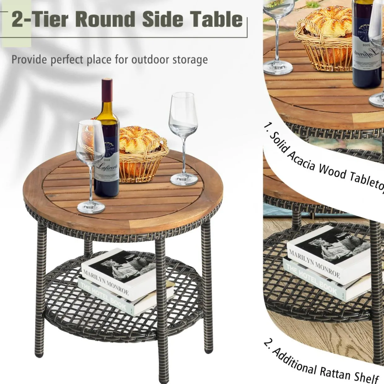 Tangkula 3 Piece Patio Conversation Set, Outdoor Rattan Chair Set W/ 2-Tier Coffee Table (Off White)