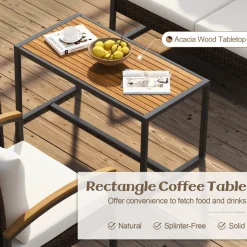 Tangkula 4 Piece Patio Conversation Set, with Heavy Duty Solid Acacia Wood Armrests & Tabletop