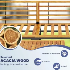 Tangkula 6 Piece Patio Conversation Sofa Set, Acacia Wood Chair Set with Ottomans & Coffee Table