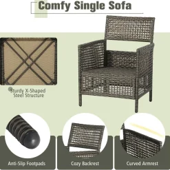 Tangkula 3 Piece Patio Conversation Set, Outdoor Rattan Chair Set W/ 2-Tier Coffee Table (Off White)