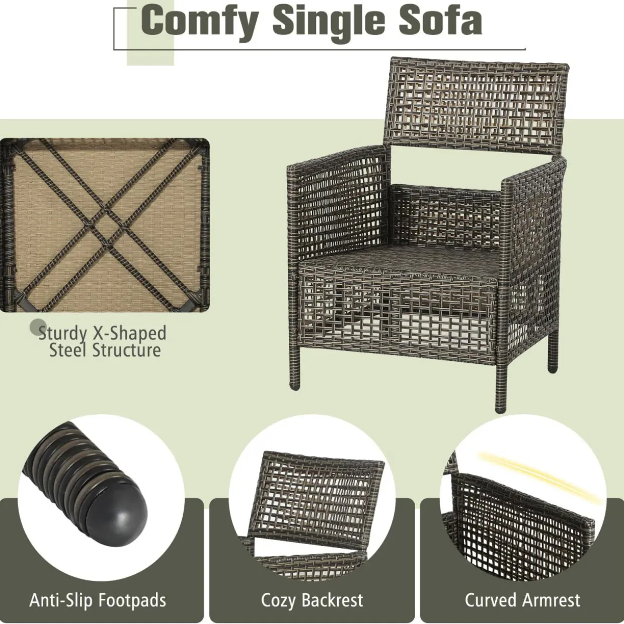 Tangkula 3 Piece Patio Conversation Set, Outdoor Rattan Chair Set W/ 2-Tier Coffee Table (Off White)