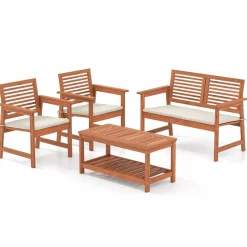 Tangkula 4 Piece Patio Conversation Set, Wood Sofa Set with Soft Seat Cushions