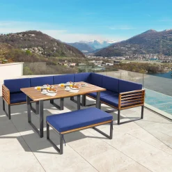 Tangkula 8 Piece Patio Dining Set, Acacia Wood Conversation Sofa Set