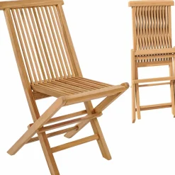 Tangkula 2 Piece Patio Folding Chair, Sturdy Teak High-Back Chair with Slatted Design
