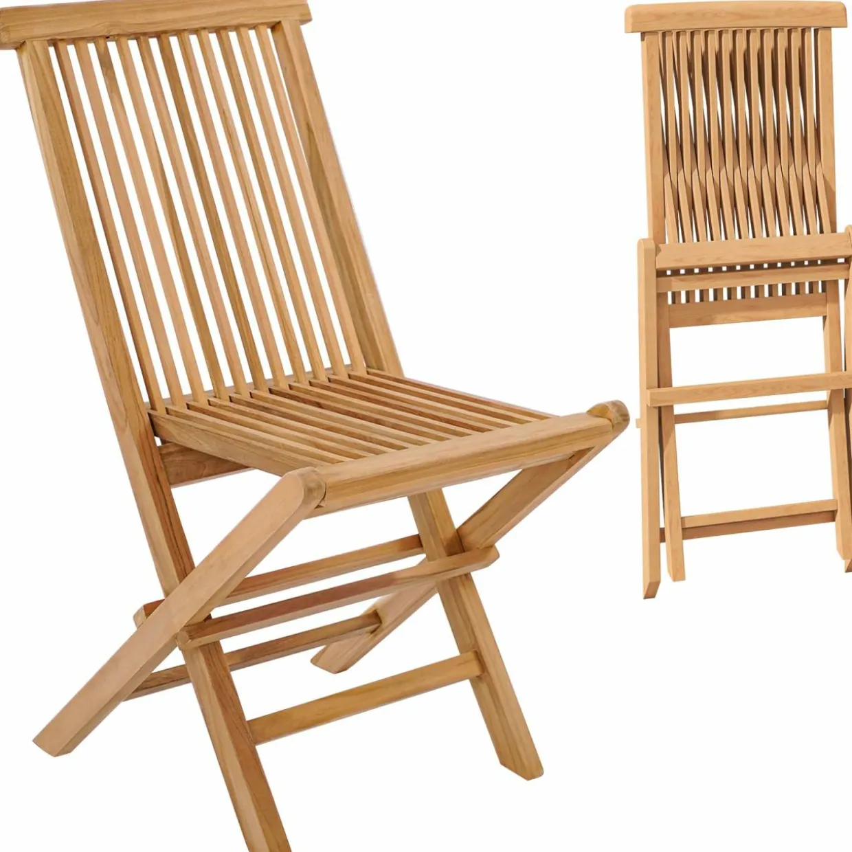 Tangkula 2 Piece Patio Folding Chair, Sturdy Teak High-Back Chair with Slatted Design