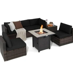 Tangkula 7 Piece Patio Furniture Set with Fire Pit Table, 30 Inches 50,000 BTU Propane Fire Pit Table