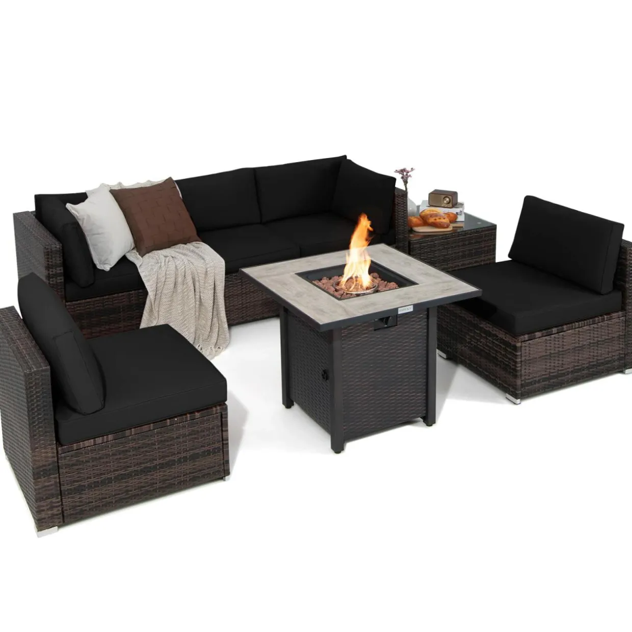 Tangkula 7 Piece Patio Furniture Set with Fire Pit Table, 30 Inches 50,000 BTU Propane Fire Pit Table