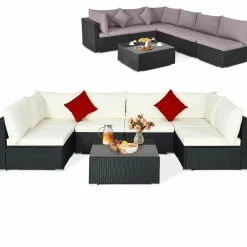 Tangkula 7 Piece Patio Furniture Set, Outdoor Sectional Sofa with 2 Pillows and Cushions