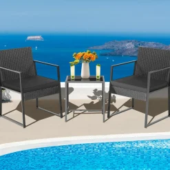 Tangkula 3 Piece Patio Furniture Set, Modern Heavy Duty All Weather Cushioned Wicker Chairs and Coffee Table Set