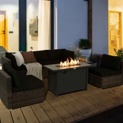 Tangkula 7 Piece Patio Furniture Set with Fire Pit Table, Includes 42 Inches 60,000 BTU Propane Rectangle Fire Pit Table