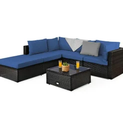 Tangkula 6 Piece Patio Furniture Set,Durable Steel Frame PE Rattan Wicker Sectional Sofa Set