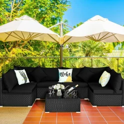 Tangkula 7 Piece Patio Furniture Set, Outdoor Sectional Sofa with 2 Pillows and Cushions