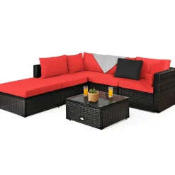 Tangkula 6 Piece Patio Furniture Set,Durable Steel Frame PE Rattan Wicker Sectional Sofa Set