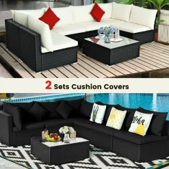 Tangkula 7 Piece Patio Furniture Set, Outdoor Sectional Sofa with 2 Pillows and Cushions
