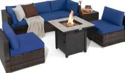 Tangkula 7 Piece Patio Furniture Set with Fire Pit Table, 30 Inches 50,000 BTU Propane Fire Pit Table