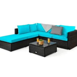 Tangkula 6 Piece Patio Furniture Set,Durable Steel Frame PE Rattan Wicker Sectional Sofa Set