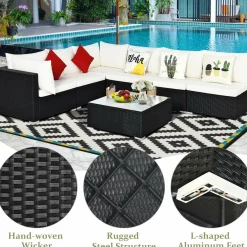Tangkula 7 Piece Patio Furniture Set, Outdoor Sectional Sofa with 2 Pillows and Cushions