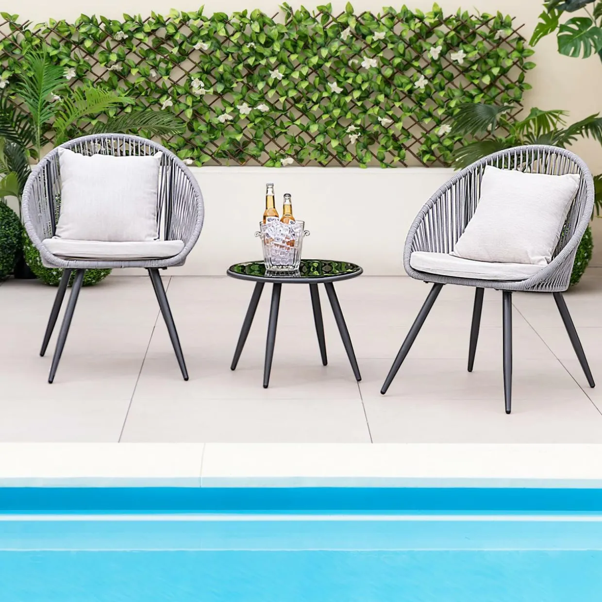 Tangkula 3 Piece Patio Furniture Set, Balcony Chair Set with Seat & Back Cushions, Tempered Glass Tabletop (Gray)