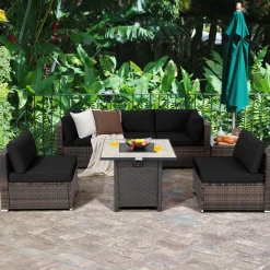 Tangkula 7 Piece Patio Furniture Set with Fire Pit Table, 30 Inches 50,000 BTU Propane Fire Pit Table