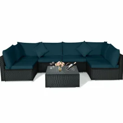 Tangkula 7 Piece Patio Furniture Set, Outdoor Sectional Sofa with 2 Pillows and Cushions