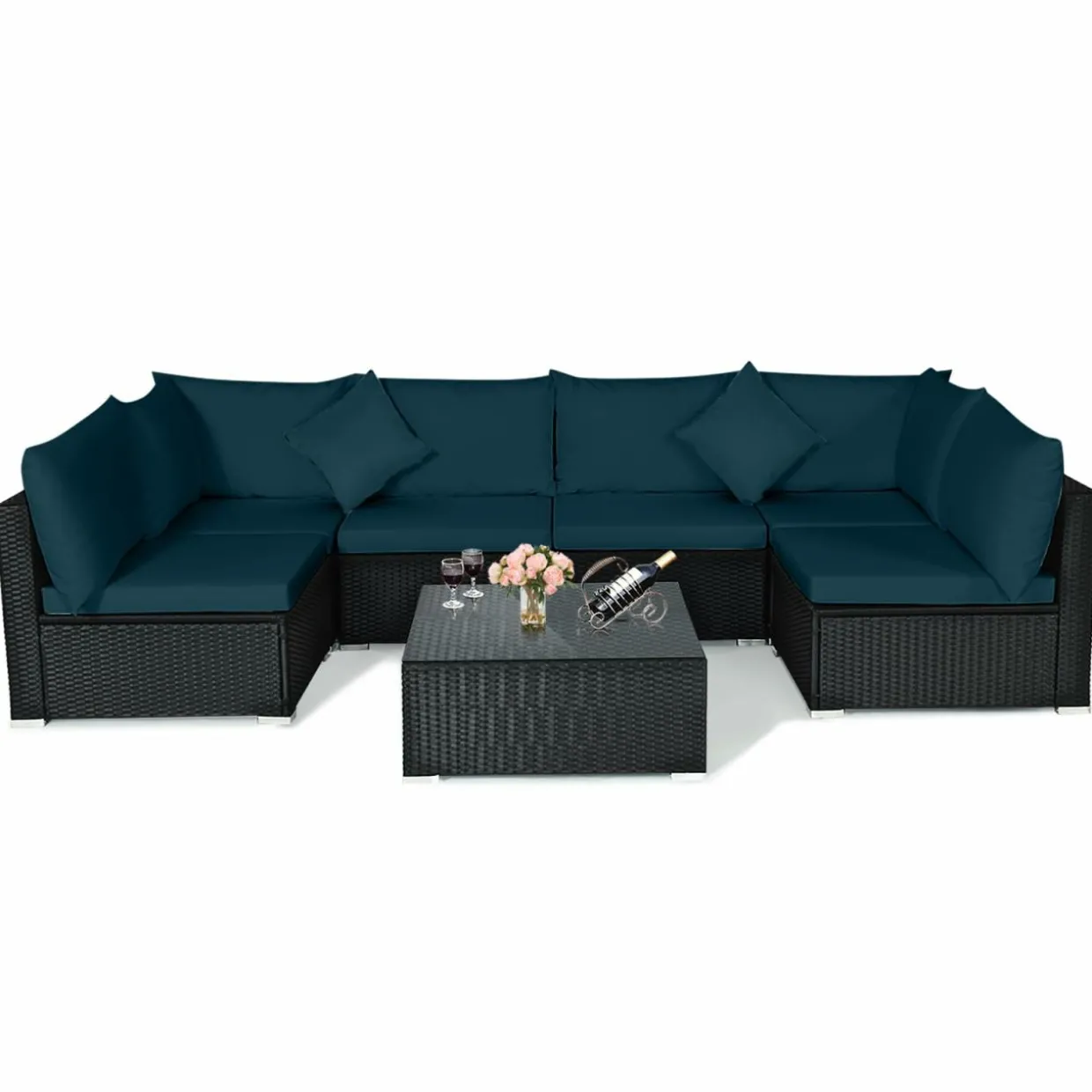 Tangkula 7 Piece Patio Furniture Set, Outdoor Sectional Sofa with 2 Pillows and Cushions