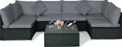 Tangkula 7 Piece Patio Furniture Set, Outdoor Sectional Sofa with 2 Pillows and Cushions