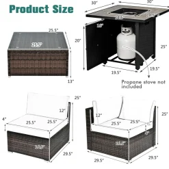 Tangkula 7 Piece Patio Furniture Set with Fire Pit Table, 30 Inches 50,000 BTU Propane Fire Pit Table