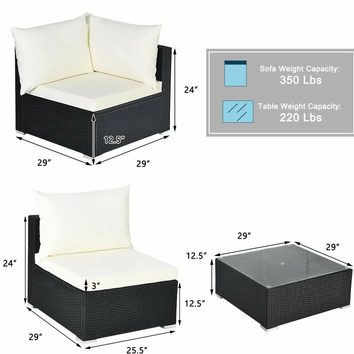 Tangkula 7 Piece Patio Furniture Set, Outdoor Sectional Sofa with 2 Pillows and Cushions