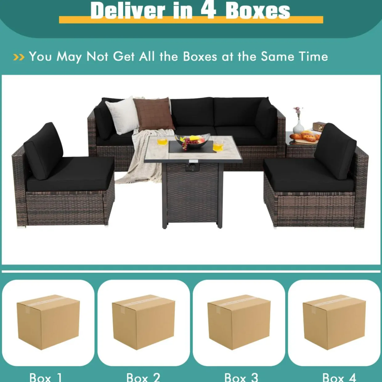 Tangkula 7 Piece Patio Furniture Set with Fire Pit Table, 30 Inches 50,000 BTU Propane Fire Pit Table