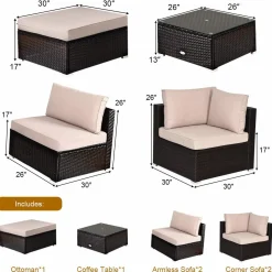 Tangkula 6 Piece Patio Furniture Set,Durable Steel Frame PE Rattan Wicker Sectional Sofa Set
