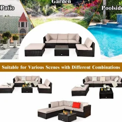 Tangkula 6 Piece Patio Furniture Set,Durable Steel Frame PE Rattan Wicker Sectional Sofa Set