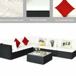 Tangkula 7 Piece Patio Furniture Set, Outdoor Sectional Sofa with 2 Pillows and Cushions