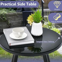Tangkula 3 Piece Patio Furniture Set, Balcony Chair Set with Seat & Back Cushions, Tempered Glass Tabletop (Gray)