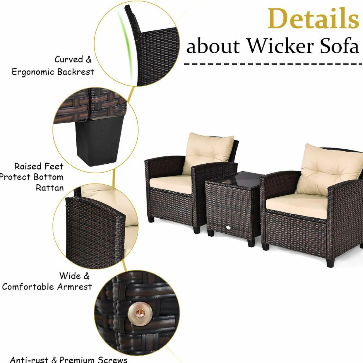 Tangkula 7 Piece Patio Furniture Set with 40,000BTU Propane Fire Pit Table (Brown)