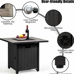 Tangkula 7 Piece Patio Furniture Set with Fire Pit Table, 30 Inches 50,000 BTU Propane Fire Pit Table