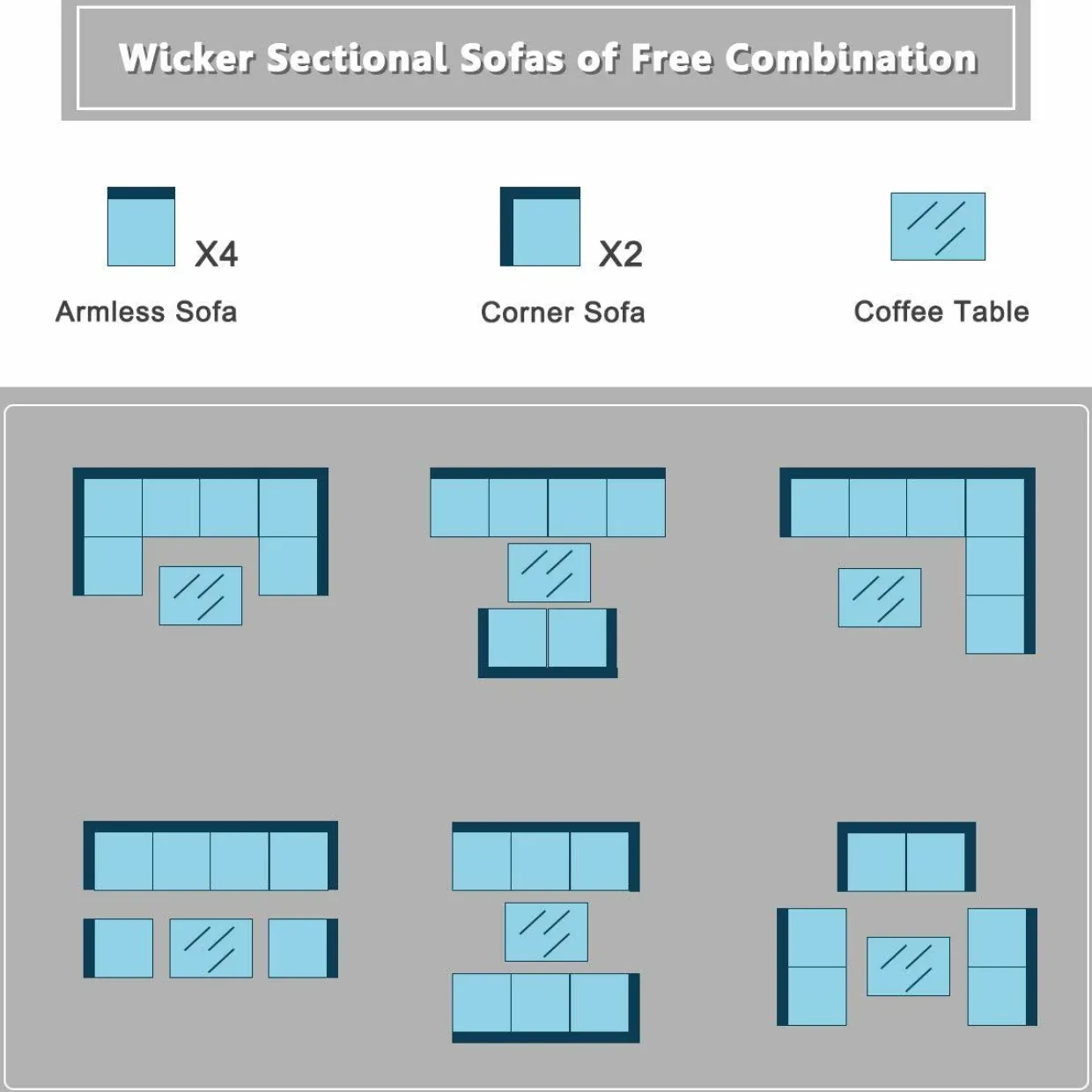 Tangkula 7 Piece Patio Furniture Set, Outdoor Sectional Sofa with 2 Pillows and Cushions