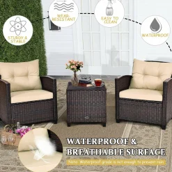 Tangkula 7 Piece Patio Furniture Set with 40,000BTU Propane Fire Pit Table (Brown)