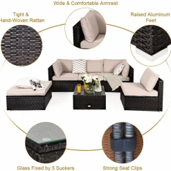 Tangkula 6 Piece Patio Furniture Set,Durable Steel Frame PE Rattan Wicker Sectional Sofa Set