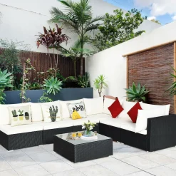 Tangkula 7 Piece Patio Furniture Set, Outdoor Sectional Sofa with 2 Pillows and Cushions