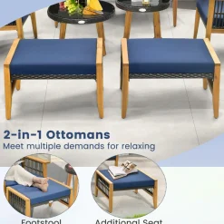 Tangkula 5 Piece Patio Furniture Set, Patiojoy Wicker Chair Set with Coffee Table & 2 Ottomans (Navy)