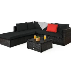 Tangkula 6 Piece Patio Furniture Set,Durable Steel Frame PE Rattan Wicker Sectional Sofa Set