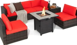 Tangkula 7 Piece Patio Furniture Set with Fire Pit Table, 30 Inches 50,000 BTU Propane Fire Pit Table